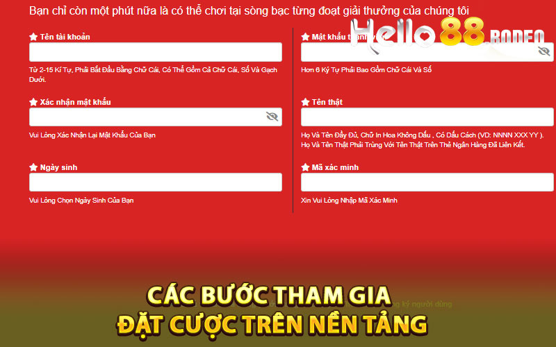 Hello88 - Thiên Đường Cá Cược 2Hello88.com Tặng 100k 5 Các bước tham gia đặt cược trên nền tảng